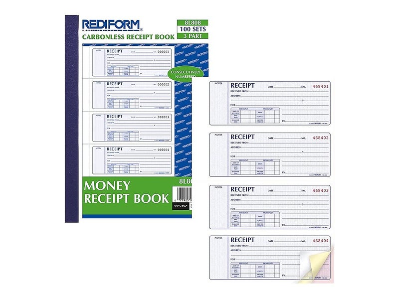 Rediform Receipt Books (RED8L808) Blue 11 x 7.625 inches - Image 2